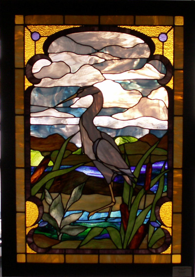 stained glass heron
