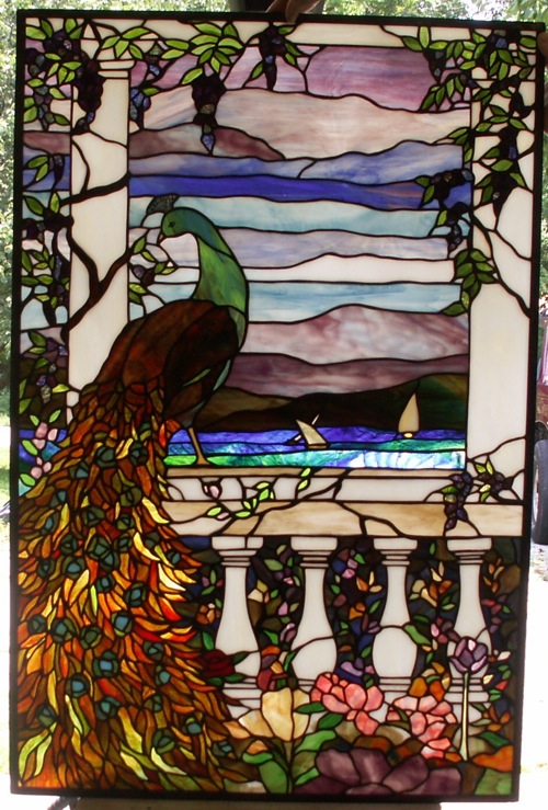 peacock stained glass window