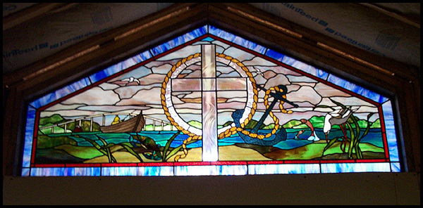 transom stained glass cross