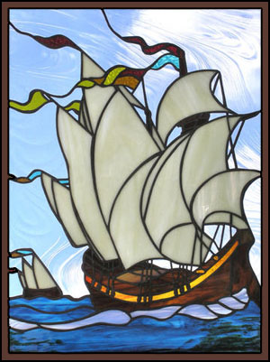 stained glass tall ship