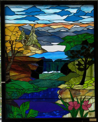 river scene stained glass pattern