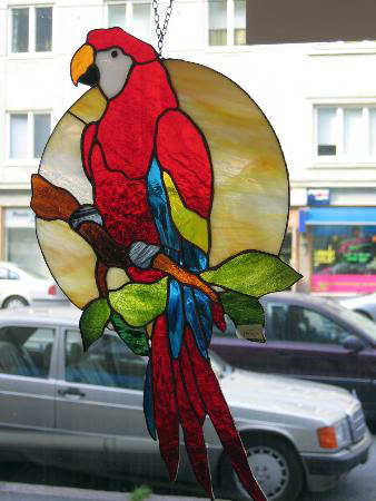 parrot red macaw stained glass