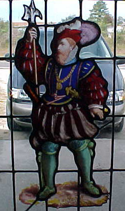 painted warrior stained glass